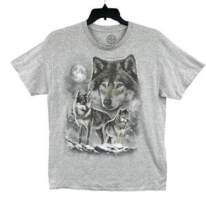 Dom Wolf Trio Full Moon Graphic T-Shirt Unisex L Gray‎ Short Sleeve Cotton